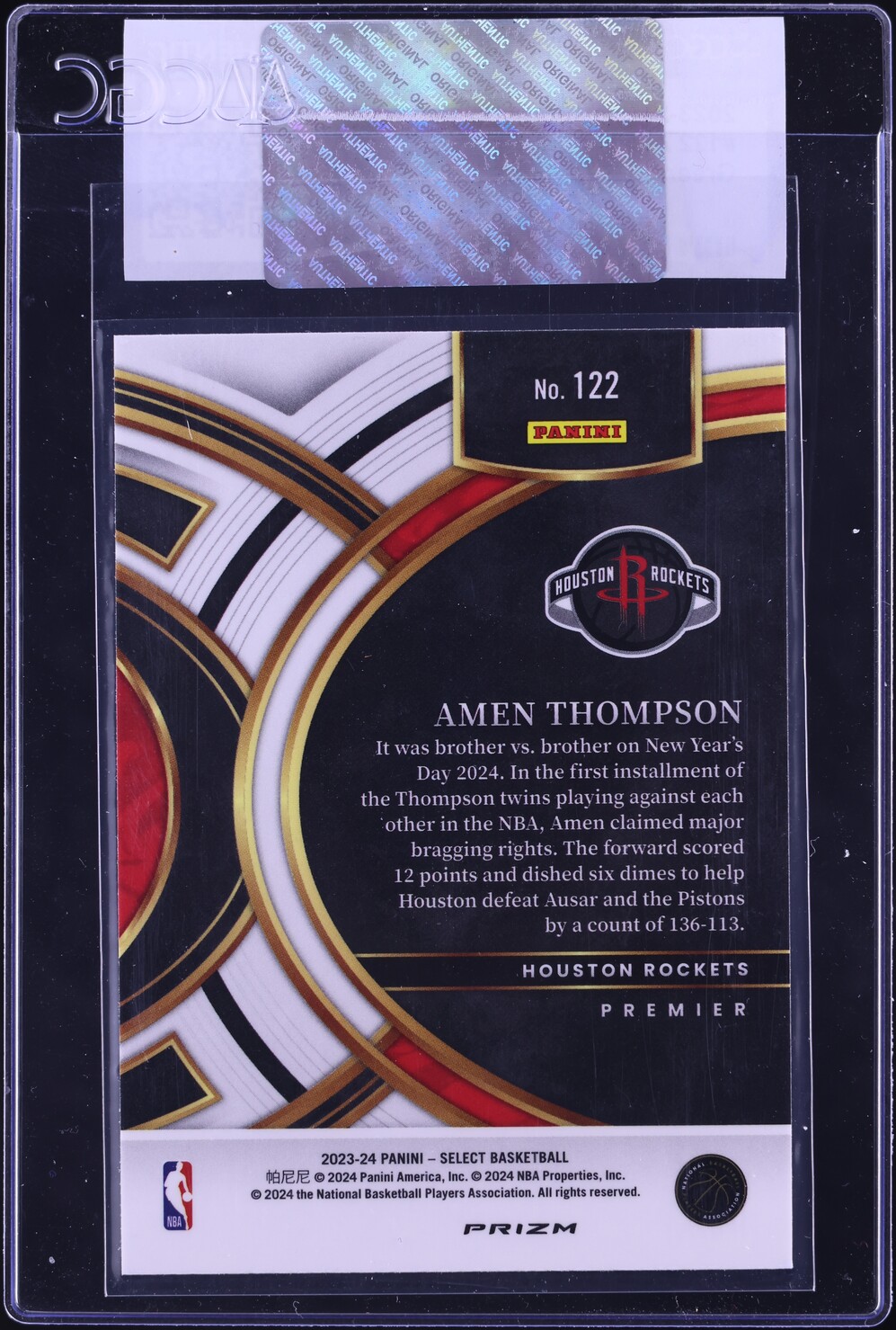 2023 Select Premier Level Green Shock Prizm Amen Thompson ROOKIE #122 CGC AUTH