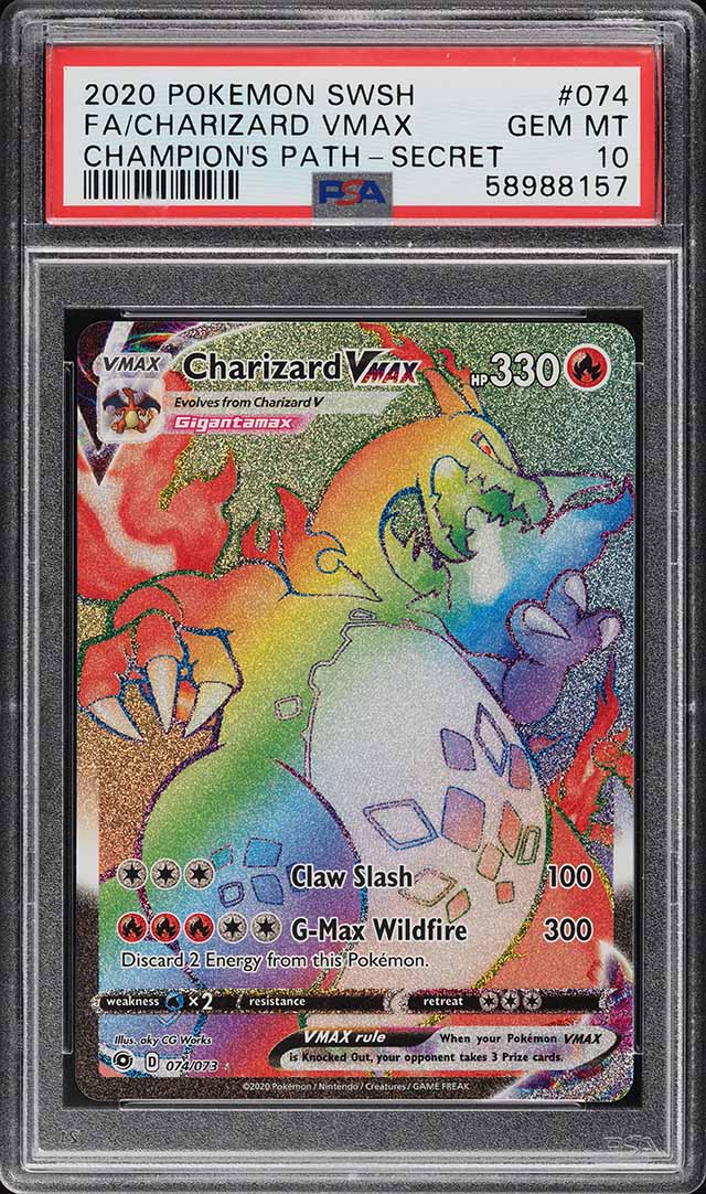 2020 Pokemon Sword & Shield Champions Path Rainbow Rare Charizard VMAX #74 PSA 10 GEM MINT