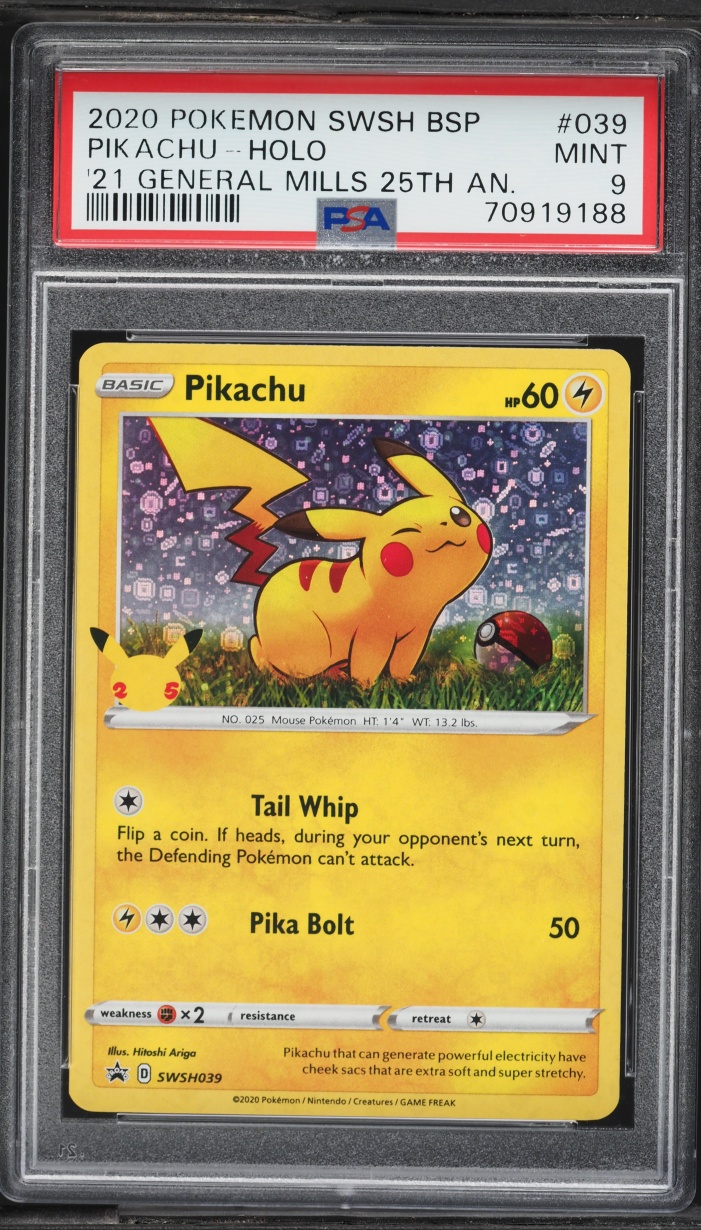 2020 Pokemon SWSH Promo '21 General Mills 25th Anniversary Holo Pikachu #39 PSA 9 MINT