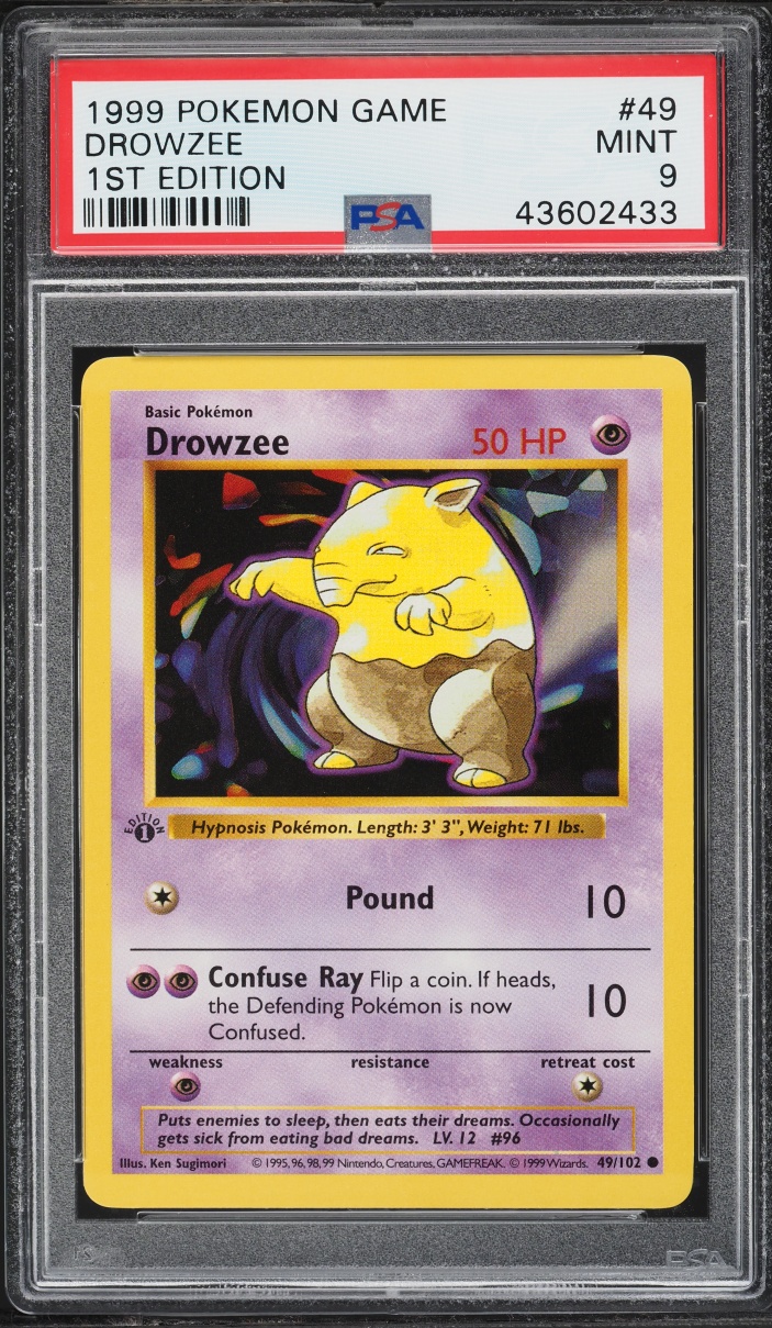 1999 Pokemon Base Set Shadowless 1st Edition Drowzee #49 PSA 9 MINT