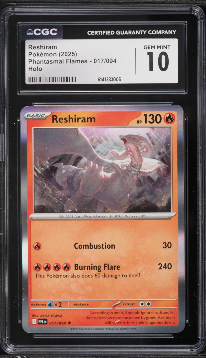 2025 Pokemon Mega Evolution Phantasmal Flames Holo Reshiram #17 CGC 10 GEM MINT