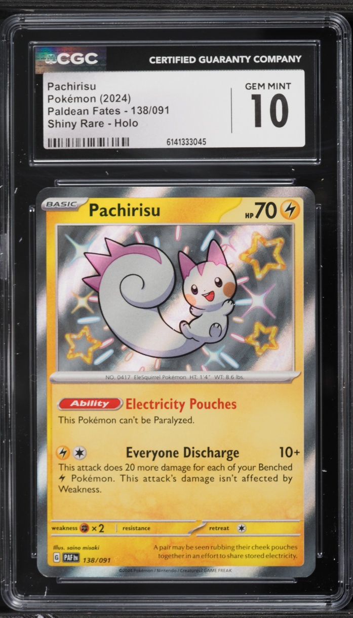 2024 Pokemon Scarlet & Violet Paldean Fates Shiny Pachirisu #138 CGC 10 GEM MINT