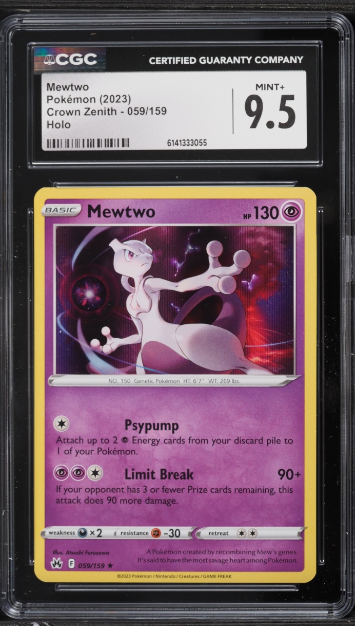 2023 Pokemon Sword & Shield Crown Zenith Holo Mewtwo #59 CGC 9.5 MINT+