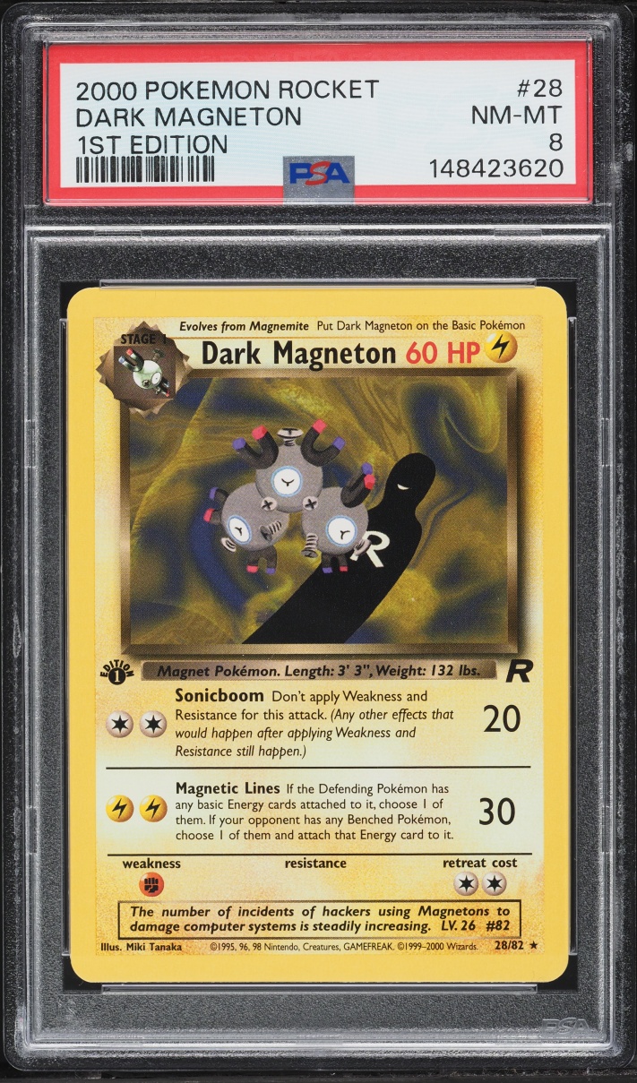 2000 Pokemon Team Rocket 1st Edition Dark Magneton #28 PSA 8 NM-MT