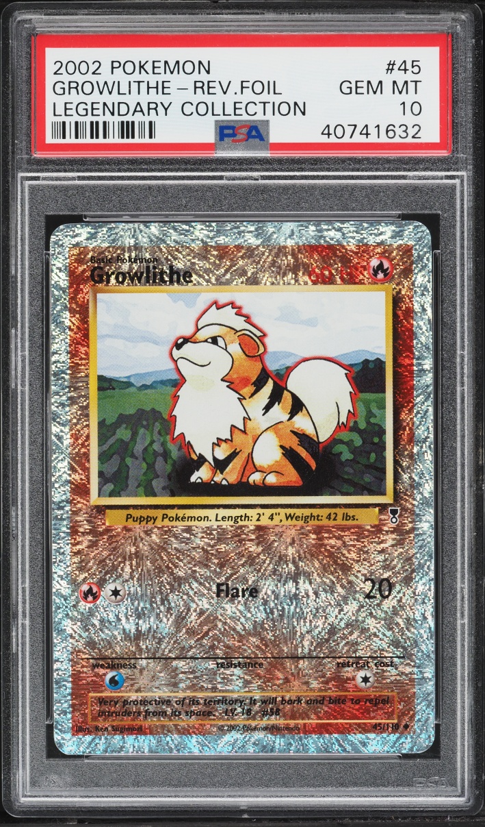 2002 Pokemon Legendary Collection Reverse Holo Growlithe #45 PSA 10 GEM MINT