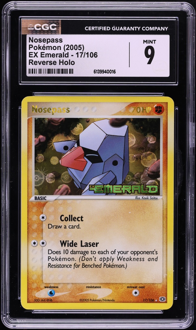 2005 Pokemon EX Emerald Reverse Holo Nosepass #17 CGC 9 MINT