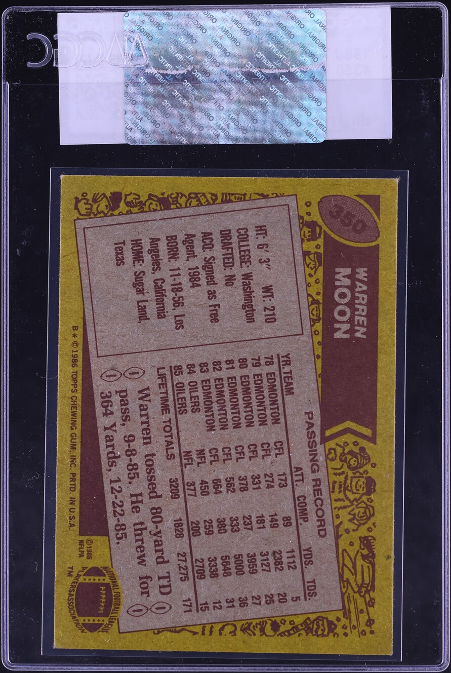 1986 Topps Football Warren Moon #350 CGC AUTH