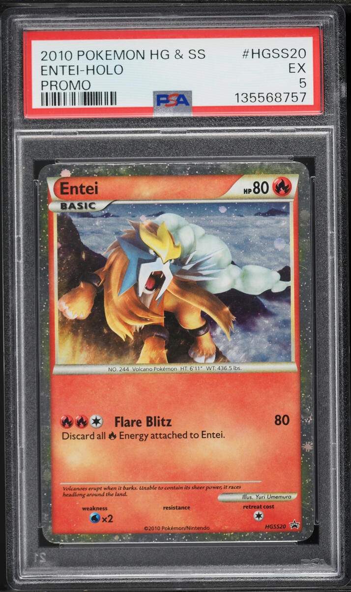 2010 Pokemon HeartGold & SoulSilver Promo Holo Entei #HGSS20 PSA 5 EX