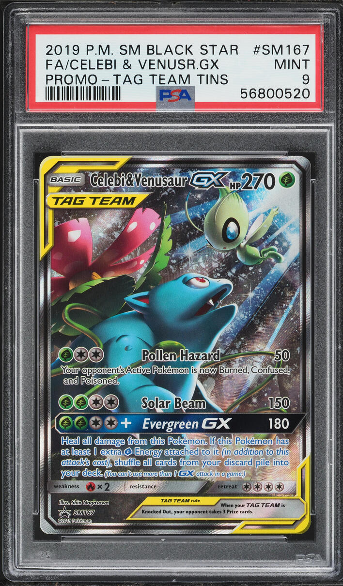 2019 Pokemon Sun & Moon Promo Tag Team Full Art Celebi & Venusaur GX #SM167 PSA 9 MINT