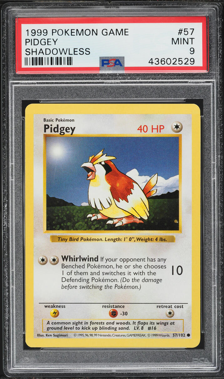 1999 Pokemon Base Set Shadowless Pidgey #57 PSA 9 MINT