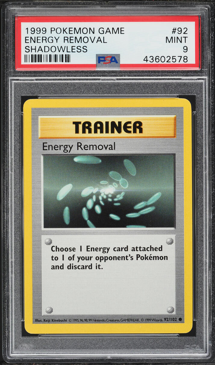 1999 Pokemon Base Set Shadowless Energy Removal #92 PSA 9 MINT
