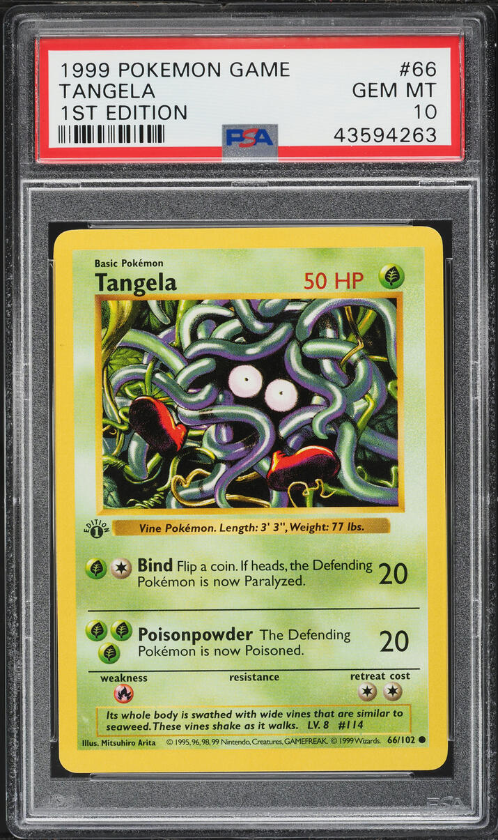 1999 Pokemon Base Set Shadowless 1st Edition Tangela #66 PSA 10 GEM MINT