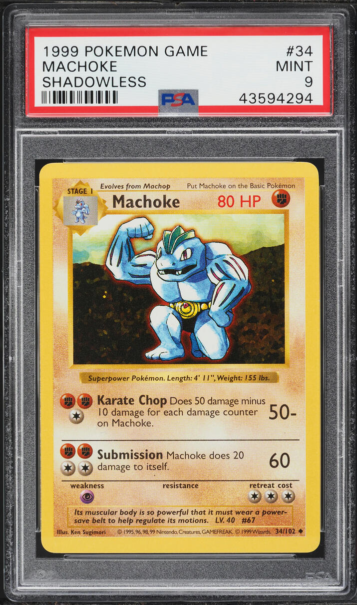 1999 Pokemon Base Set Shadowless Machoke #34 PSA 9 MINT