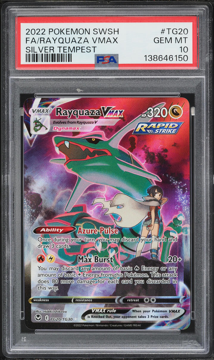 2022 Pokemon Sword & Shield Silver Tempest Full Art Rayquaza VMAX #TG20 PSA 10 GEM MINT