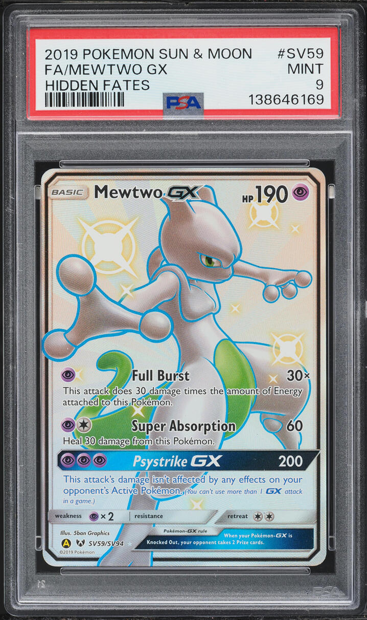 2019 Pokemon Sun & Moon Hidden Fates Full Art Mewtwo GX #SV59 PSA 9 MINT