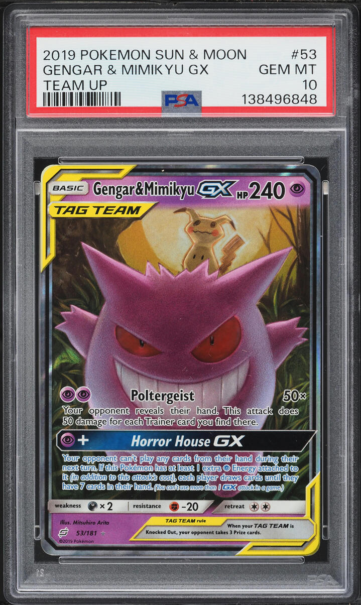 2019 Pokemon Sun & Moon Team Up Gengar & Mimikyu GX #53 PSA 10 GEM MINT