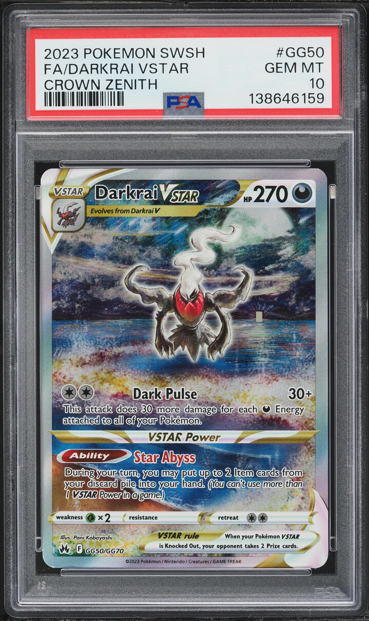 2023 Pokemon Sword & Shield Crown Zenith Alt Art Darkrai VSTAR #GG50 PSA 10 GEM MINT