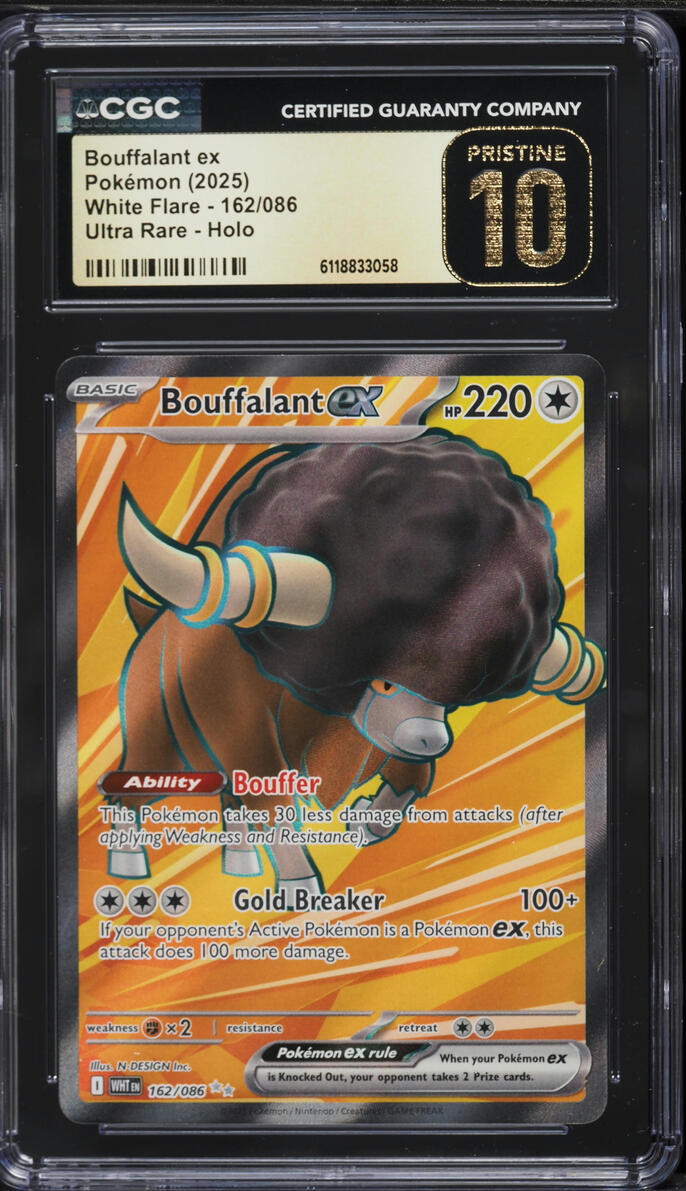 2025 Pokemon Scarlet & Violet White Flare Full Art Bouffalant ex #162 CGC 10 PRISTINE