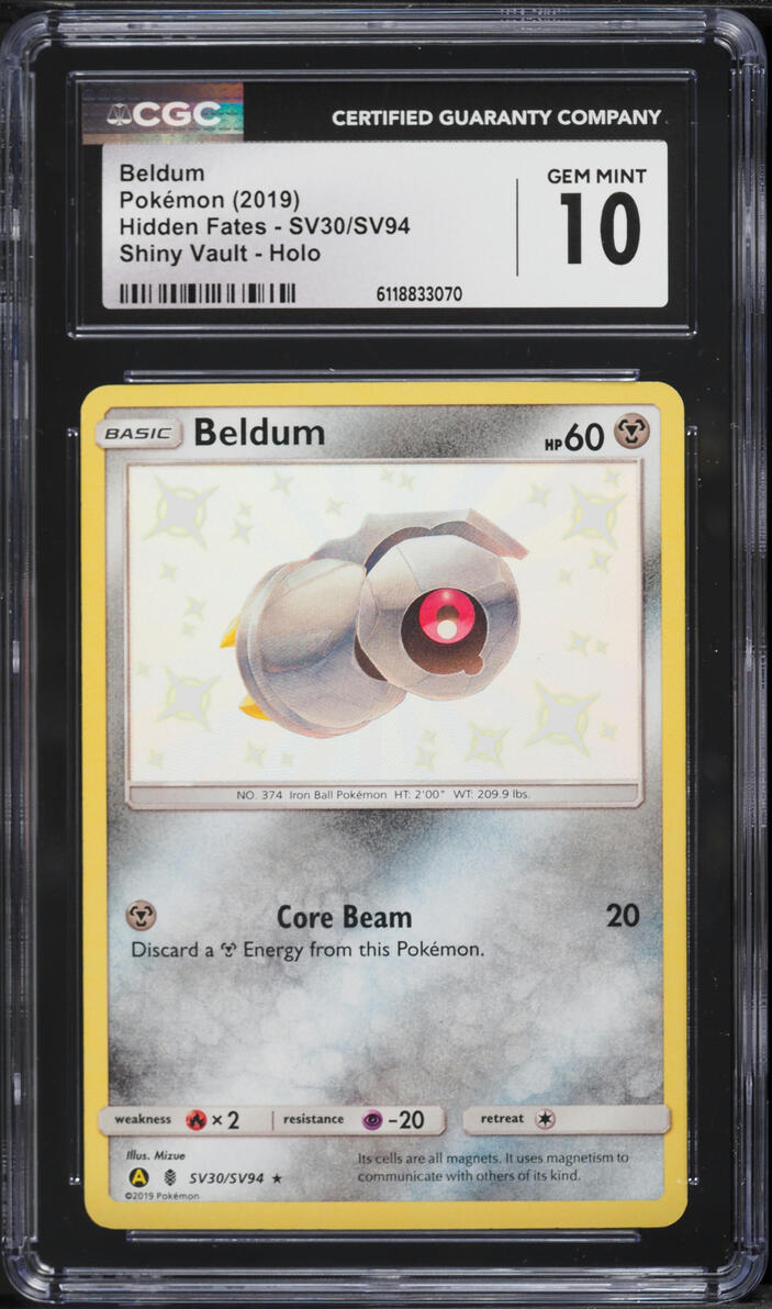 2019 Pokemon Sun & Moon Hidden Fates Shiny Vault Holo Beldum #SV30 CGC 10 GEM MINT