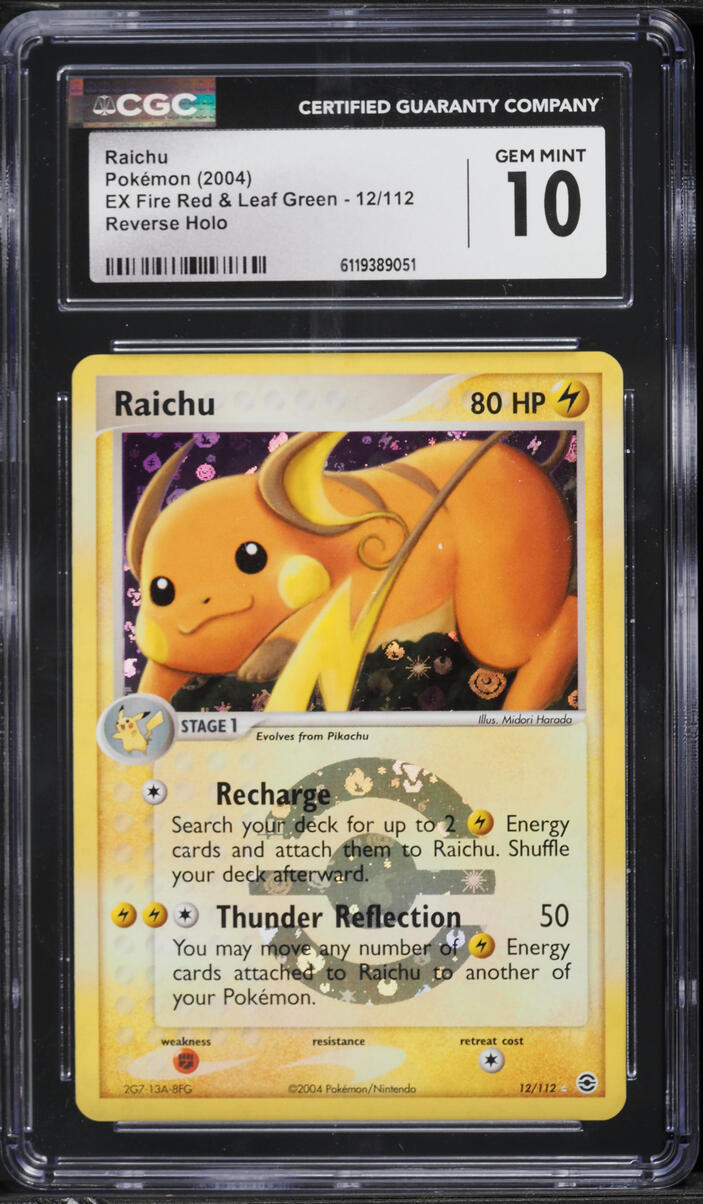 2004 Pokemon EX Fire Red & Leaf Green Reverse Holo Raichu #12 CGC 10 GEM MINT