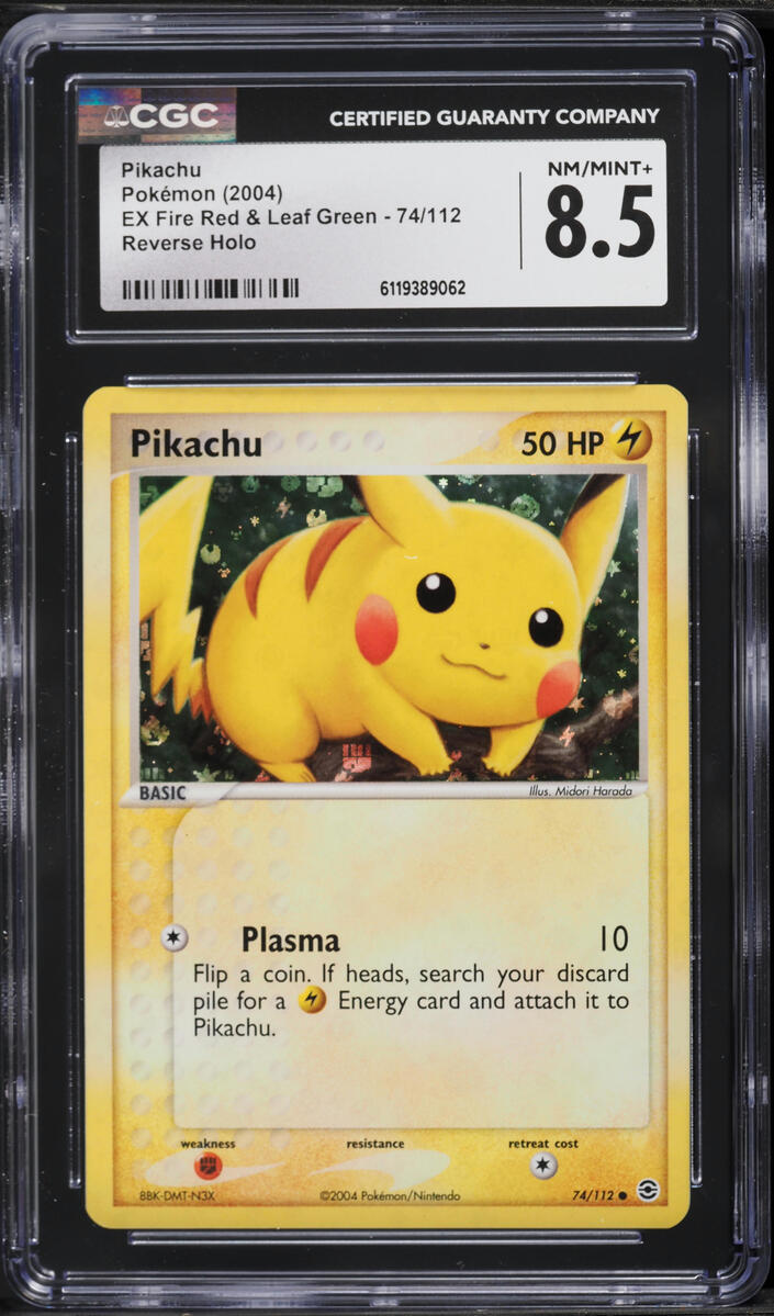 2004 Pokemon EX Fire Red & Leaf Green Reverse Holo Pikachu #74 CGC 8.5 NM-MT+