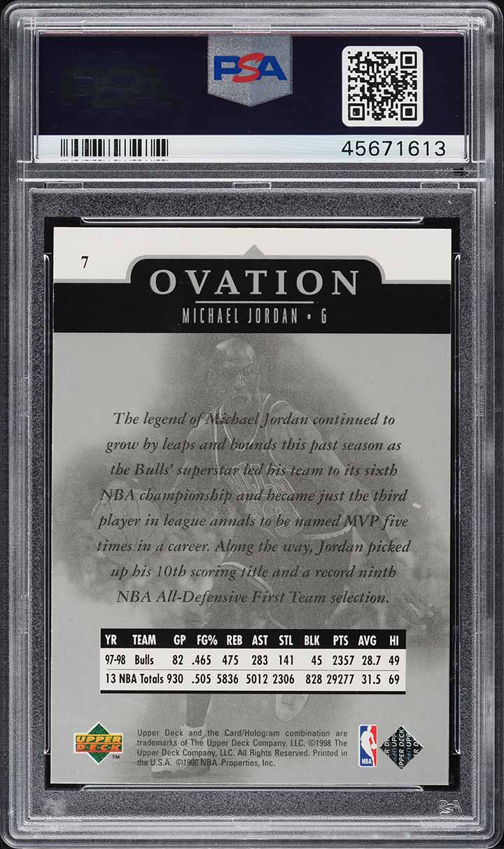 1998 Upper Deck Ovation Michael Jordan #7 PSA 10 GEM MINT