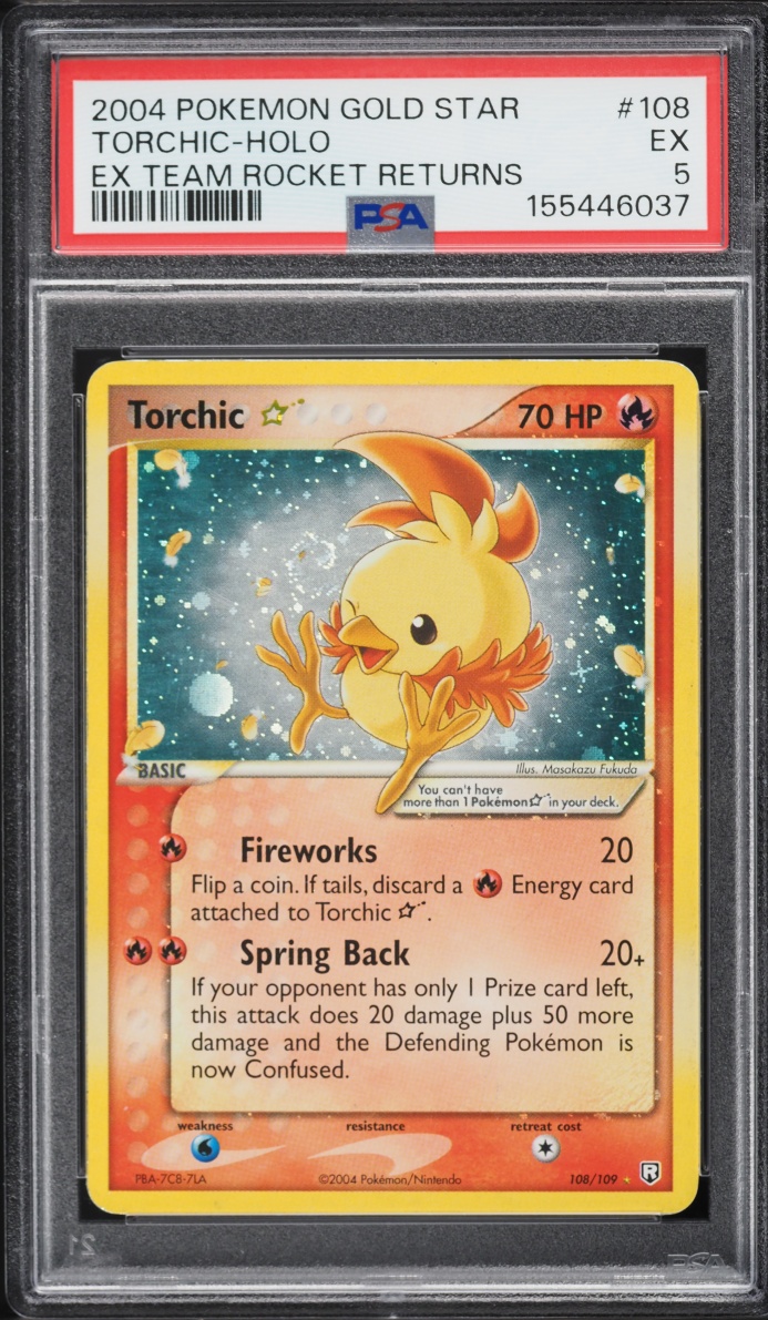 2004 Pokemon EX Team Rocket Returns Holo Torchic Gold Star #108 PSA 5 EX