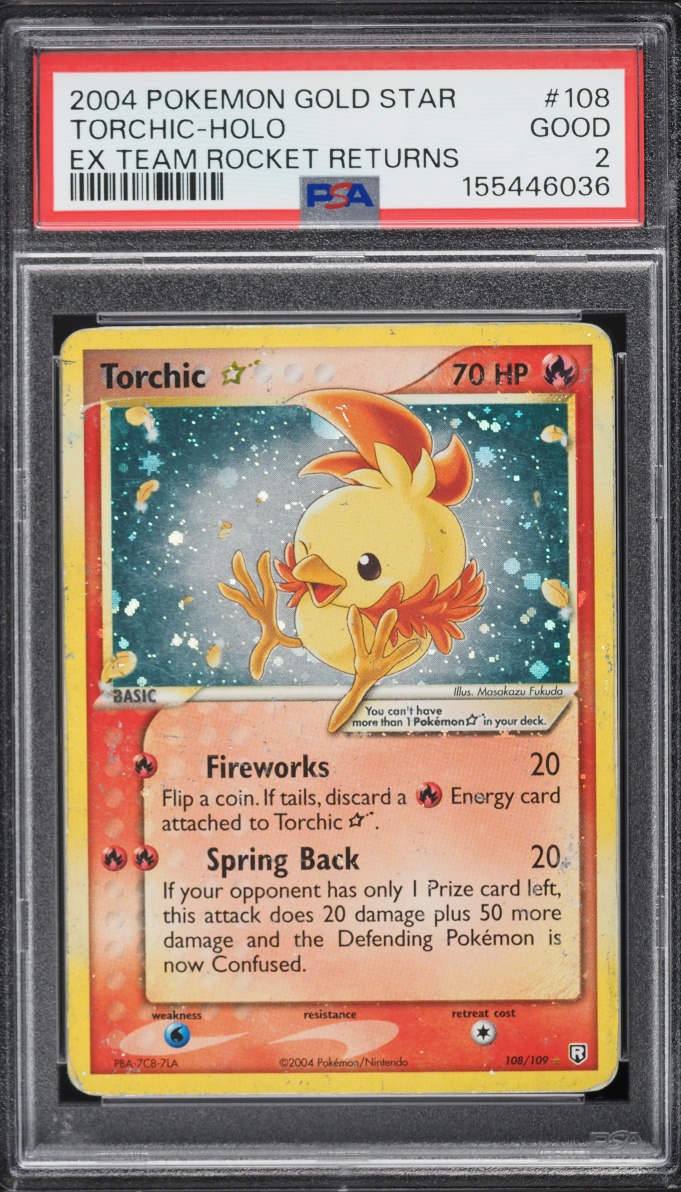 2004 Pokemon EX Team Rocket Returns Holo Torchic Gold Star #108 PSA 2 GD