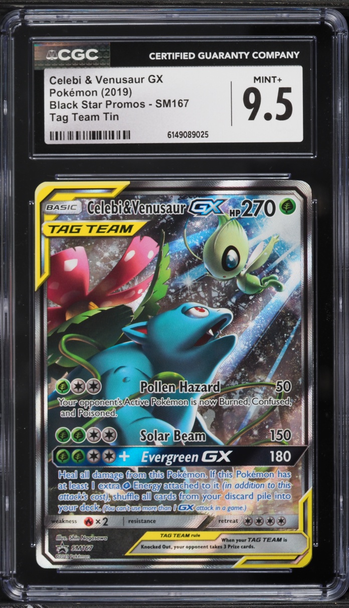 2019 Pokemon Sun & Moon Promo Tag Team Tin Full Art Celebi & Venusaur GX #SM167 CGC 9.5 MINT+