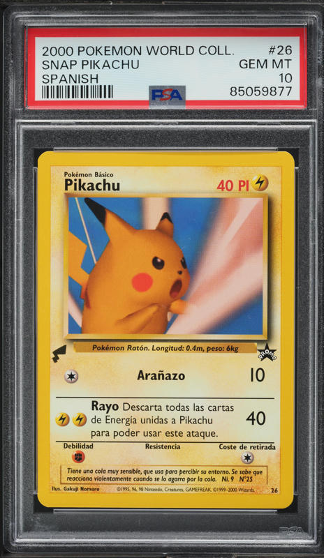 2000 Pokemon Spanish World Collection Snap Pikachu #26 PSA 10 GEM