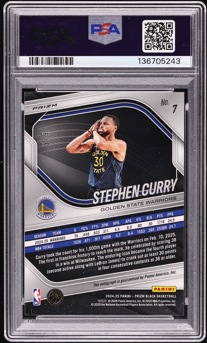 2024 Panini Prizm Black Gold Vinyl FOTL Stephen Curry AUTO 5/5 #7 PSA 9 MINT