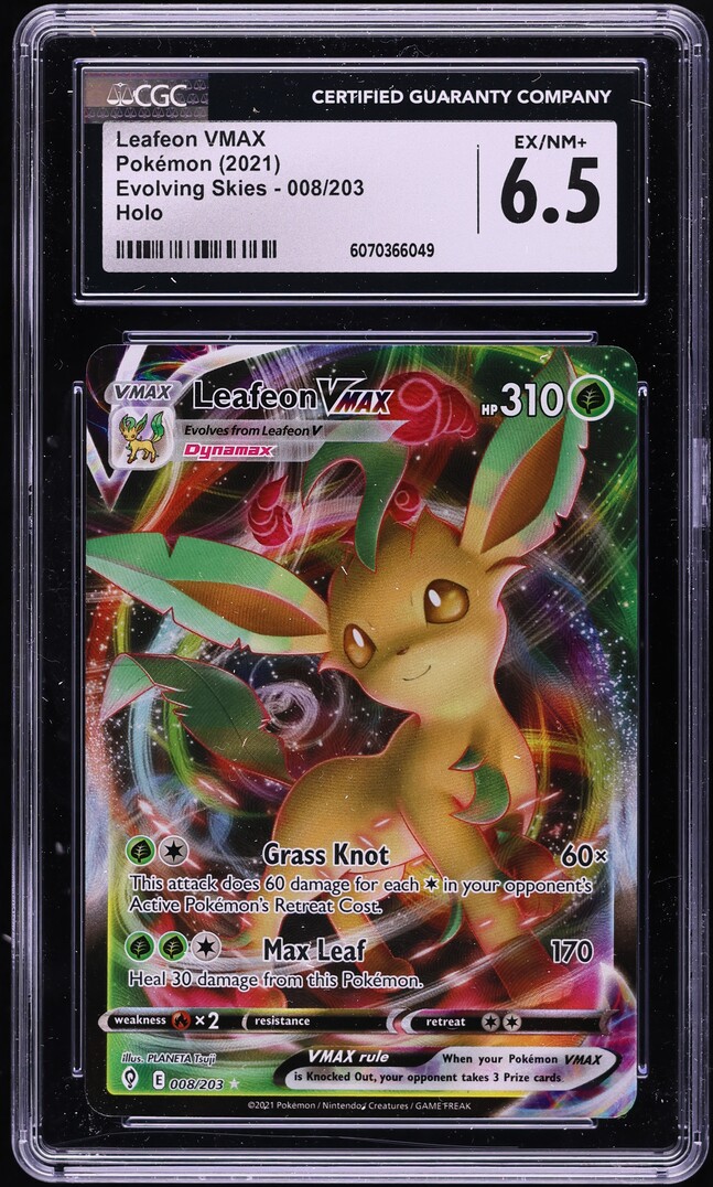 2021 Pokemon Sword & Shield Evolving Skies Holo Leafeon VMAX #8 CGC 6.5 EXMT+