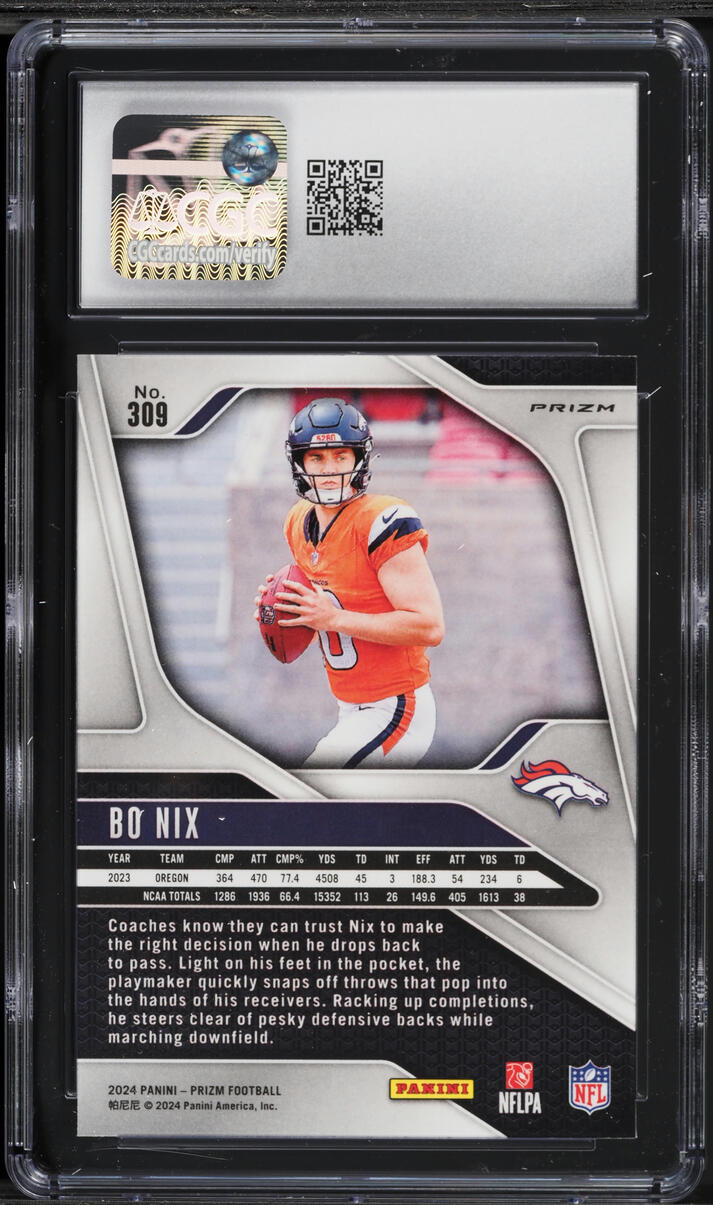 2024 Panini Prizm Green Bo Nix ROOKIE #309 CGC 8.5 NM-MT+