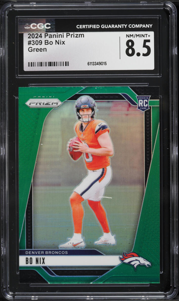 2024 Panini Prizm Green Bo Nix ROOKIE #309 CGC 8.5 NM-MT+