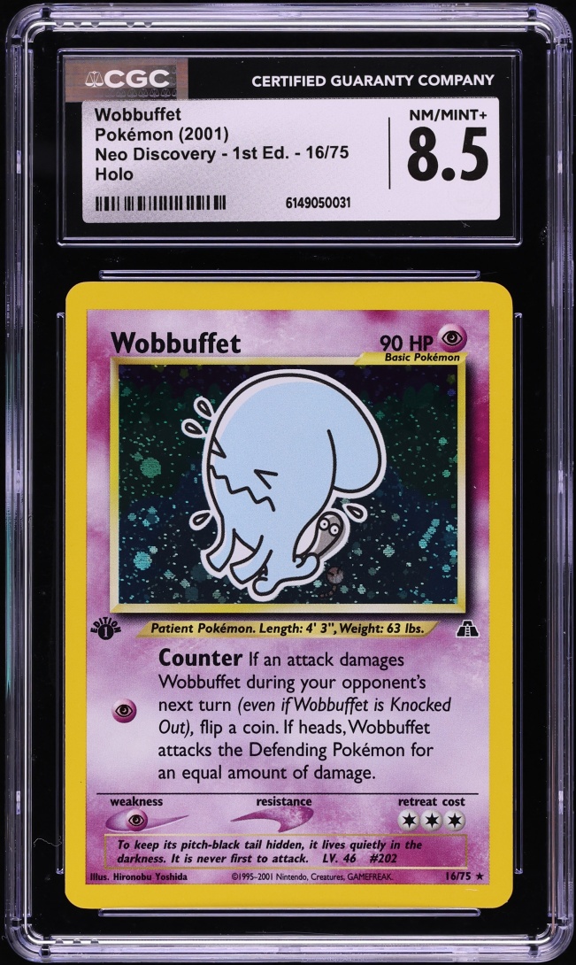 2001 Pokemon Neo Discovery 1st Edition Holo Wobbuffet #16 CGC 8.5 NM-MT+