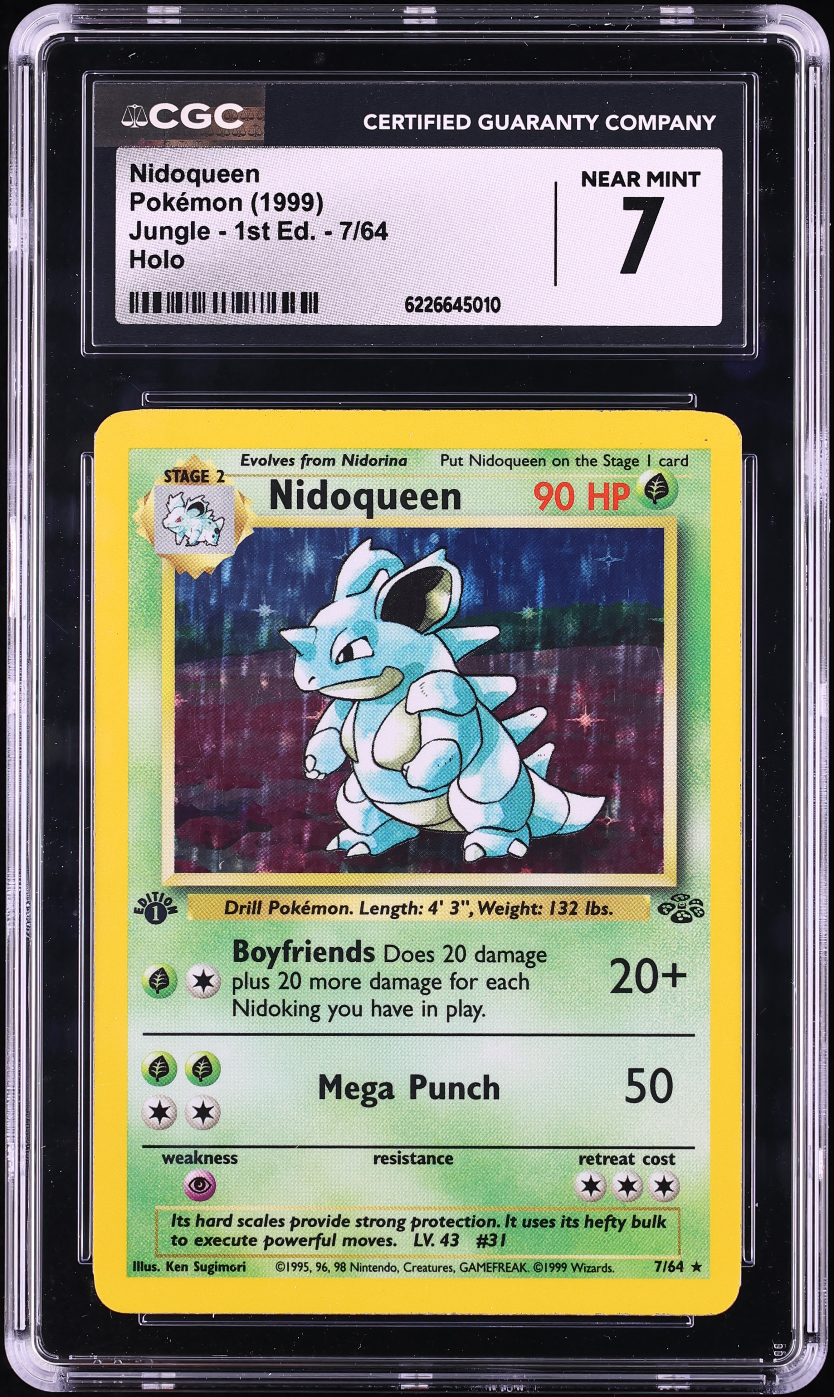1999 Pokemon Jungle 1st Edition Holo Nidoqueen #7 CGC 7 NRMT