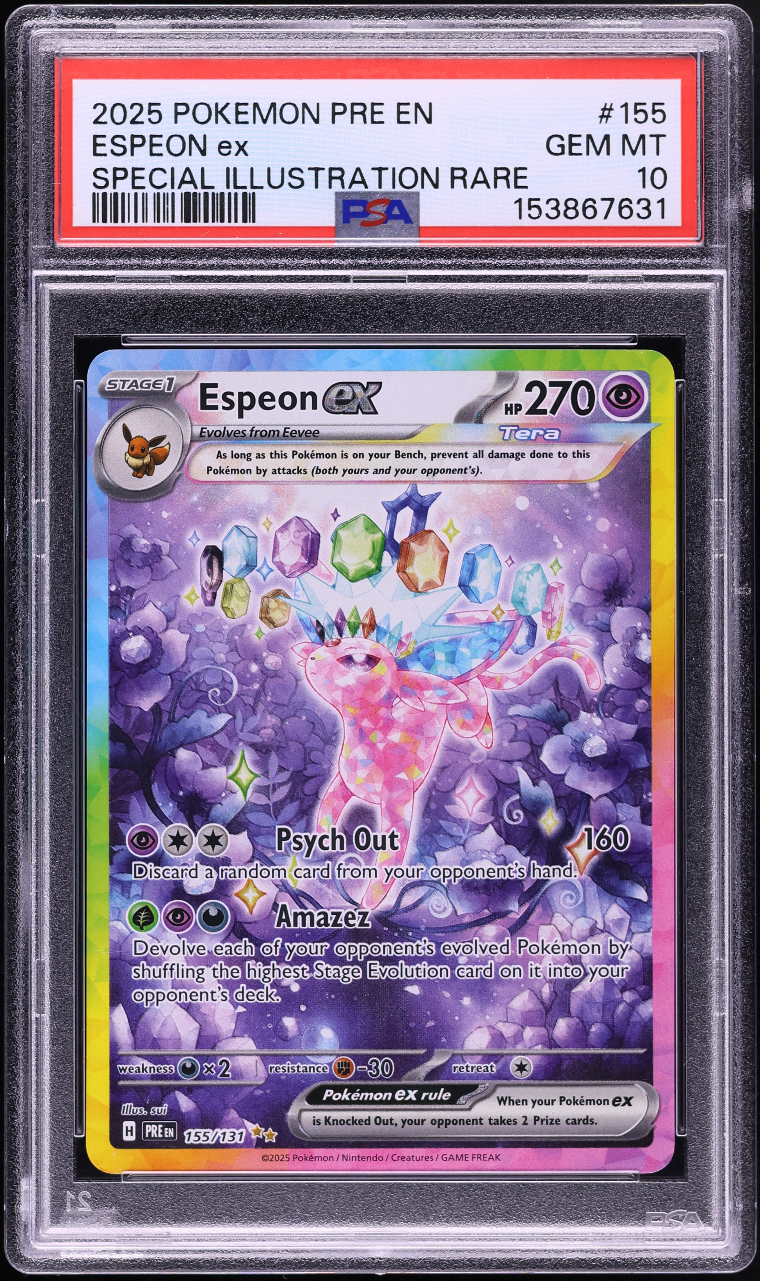 2025 Pokemon Scarlet & Violet Prismatic Evolutions SIR Espeon ex #155 PSA 10 GEM MINT