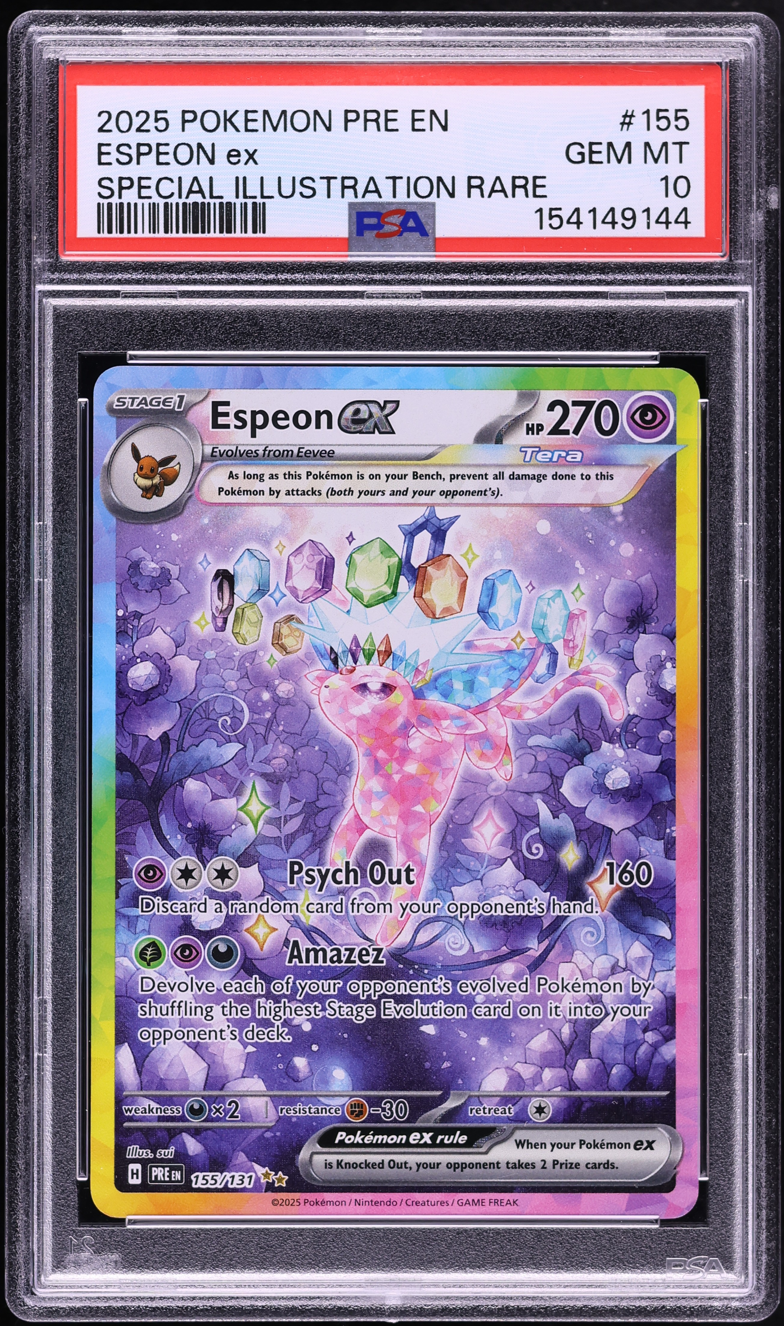 2025 Pokemon Scarlet & Violet Prismatic Evolutions SIR Espeon ex #155 PSA 10 GEM MINT