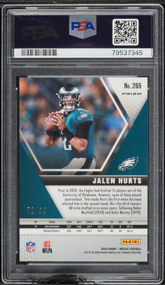 2020 Panini Mosaic Blue Jalen Hurts ROOKIE /99 #265 PSA 10 GEM MINT