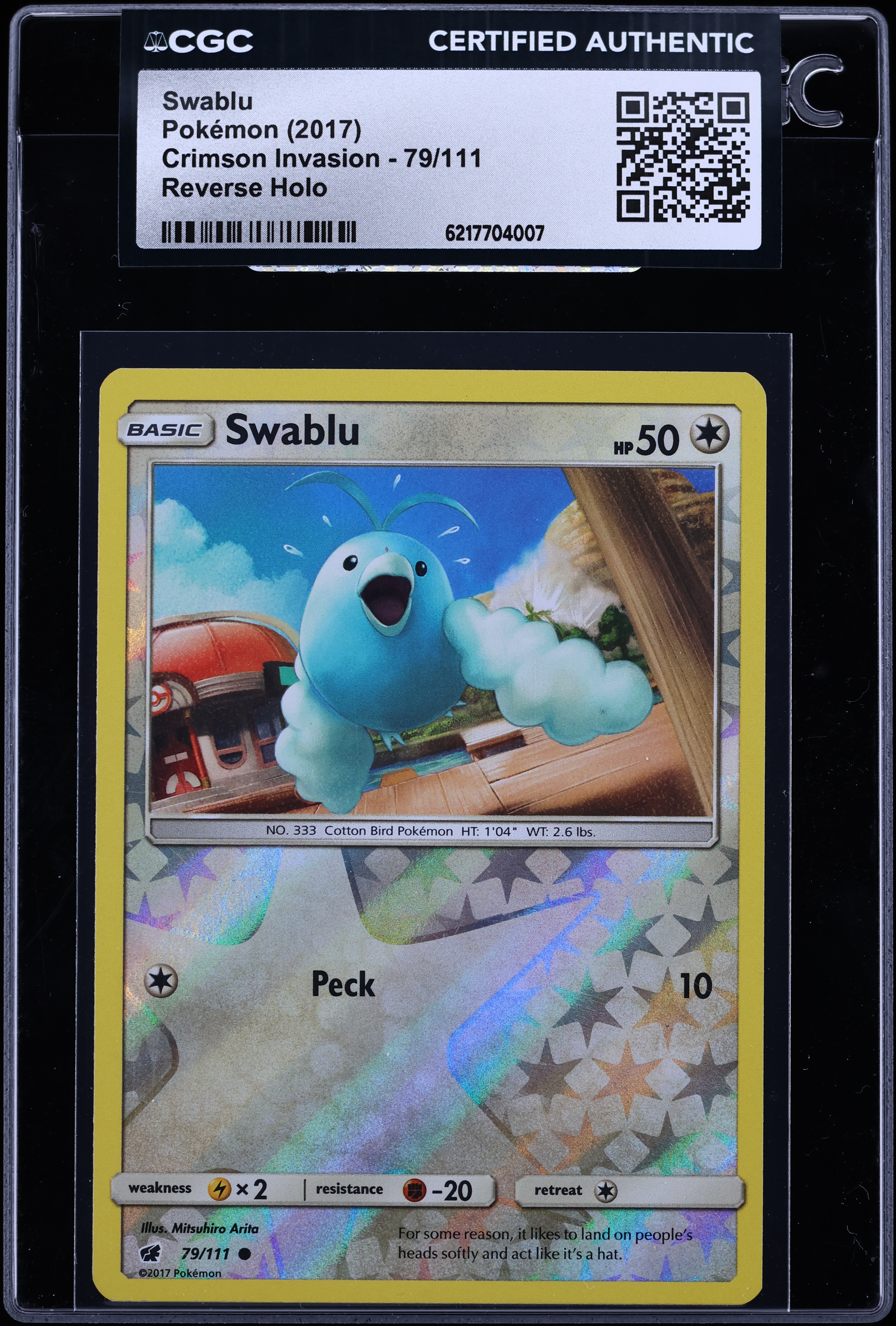 2017 Pokemon Sun & Moon Crimson Invasion Reverse Holo Swablu #79 CGC AUTH