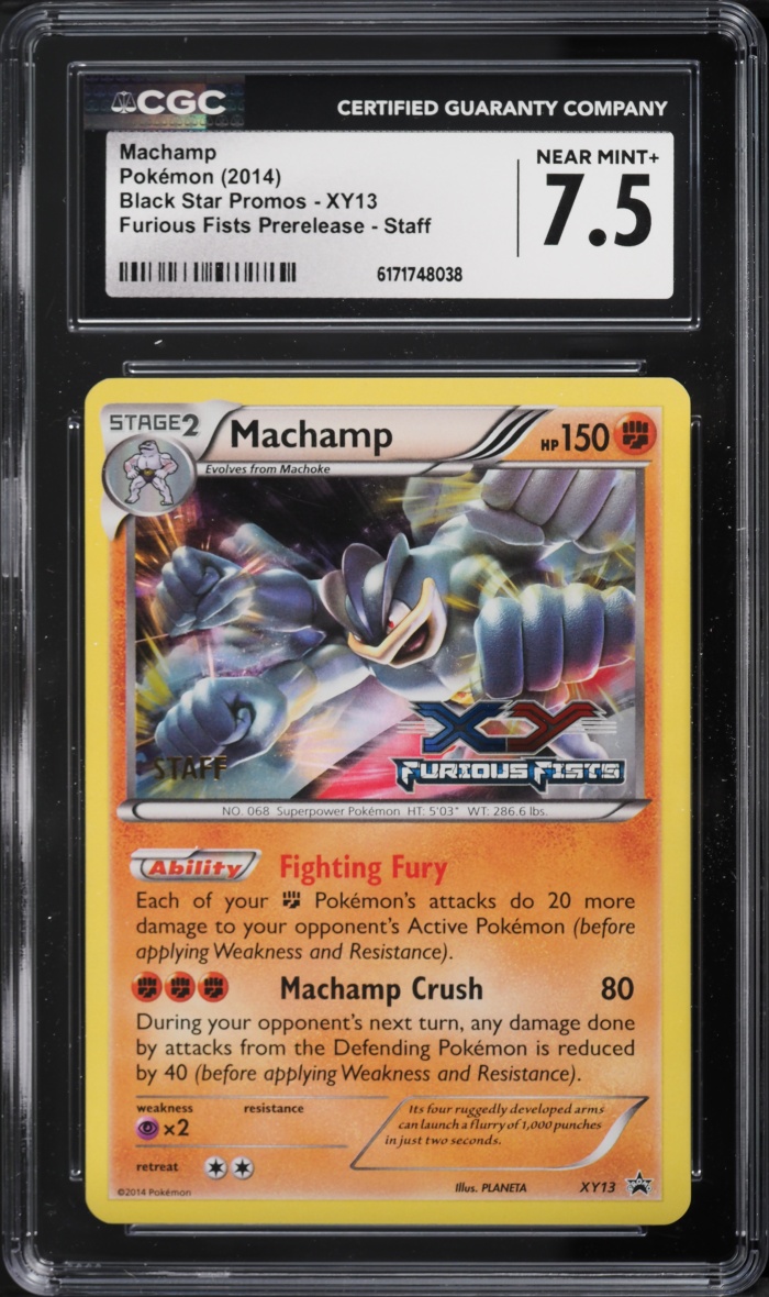 2014 Pokemon Black Star Promos Furious Fists Prerelease Staff Machamp #XY13 CGC 7.5 NRMT+