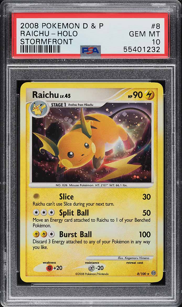 2008 Pokemon Diamond & Pearl Stormfront Holo Raichu #8 PSA 10 GEM MINT