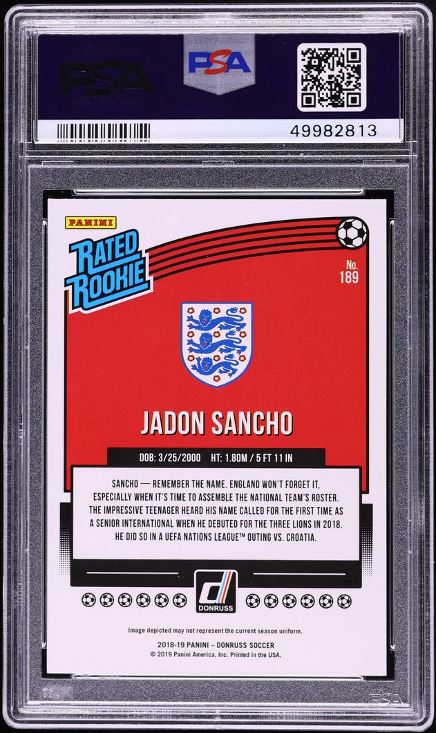 2018 Donruss Soccer Jadon Sancho ROOKIE #189 PSA 10 GEM MINT