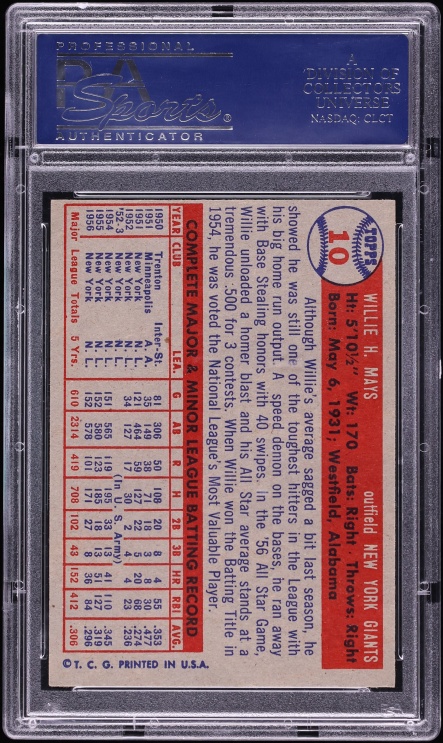 1957 Topps Willie Mays #10 PSA 7 NRMT
