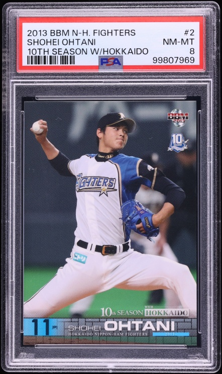 2013 BBM Fighters 10th Season w/ Hokkaido Shohei Ohtani ROOKIE #2 PSA 8 NM-MT
