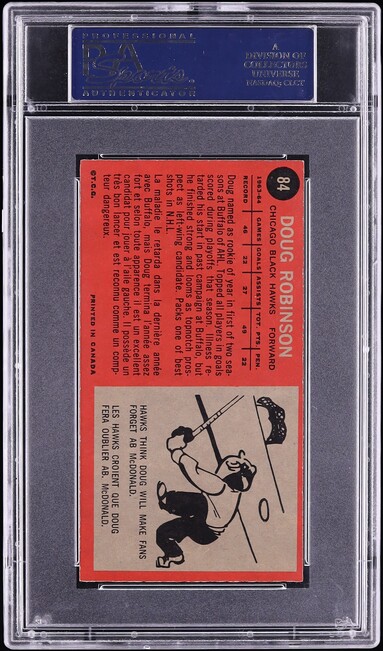 1964 Topps Hockey Doug Robinson #84 PSA 6 EXMT