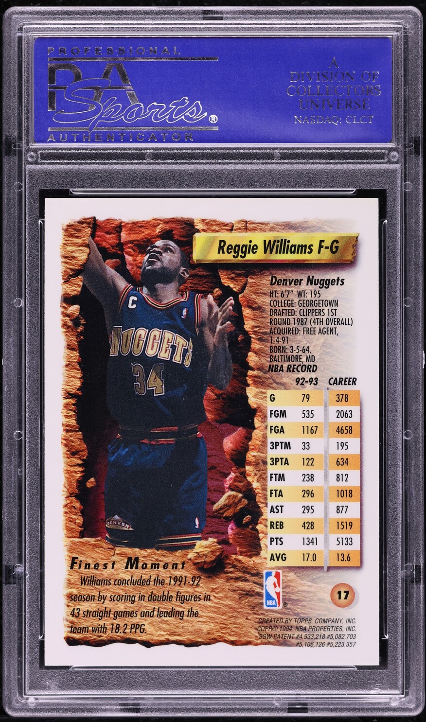 1993 Finest Refractor Reggie Williams #17 PSA 10 GEM MINT