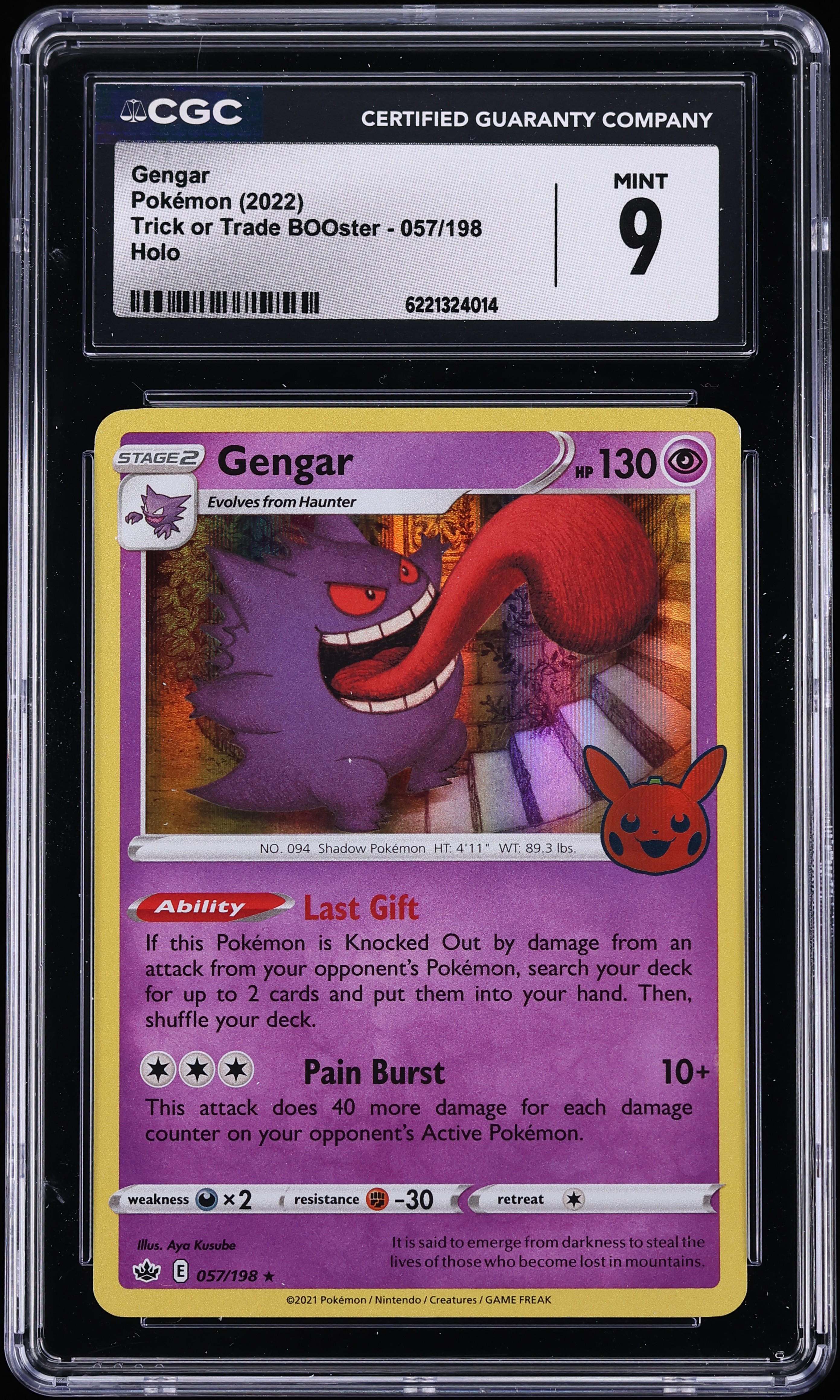 2022 Pokemon Sword & Shield Trick Or Trade BOOster Holo Gengar #57 CGC 9 MINT