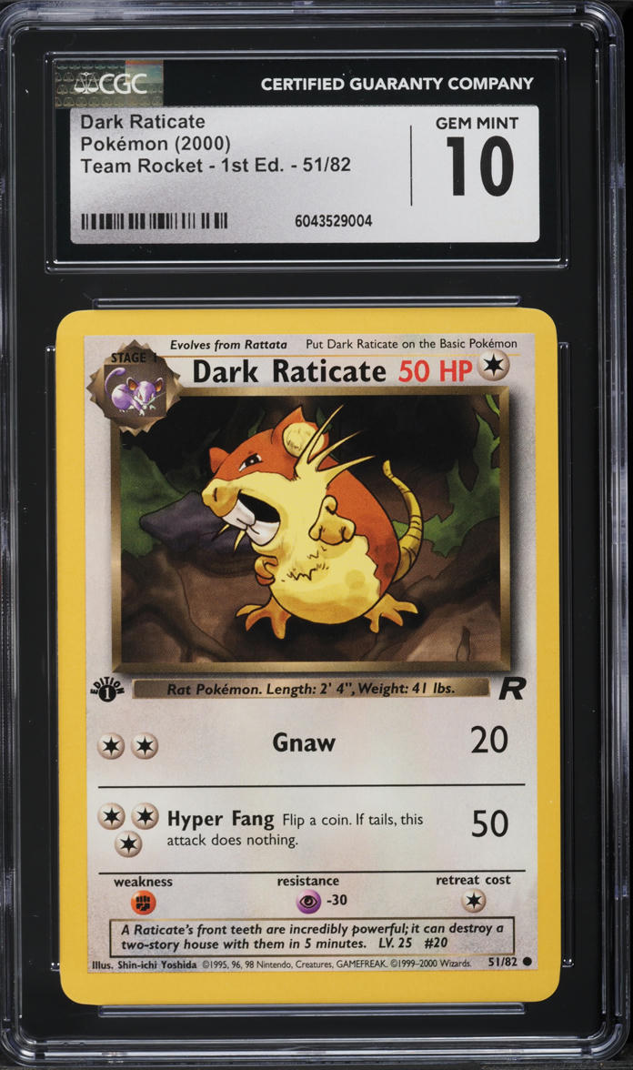 2000 Pokemon Team Rocket 1st Edition Dark Raticate #51 CGC 10 GEM MINT
