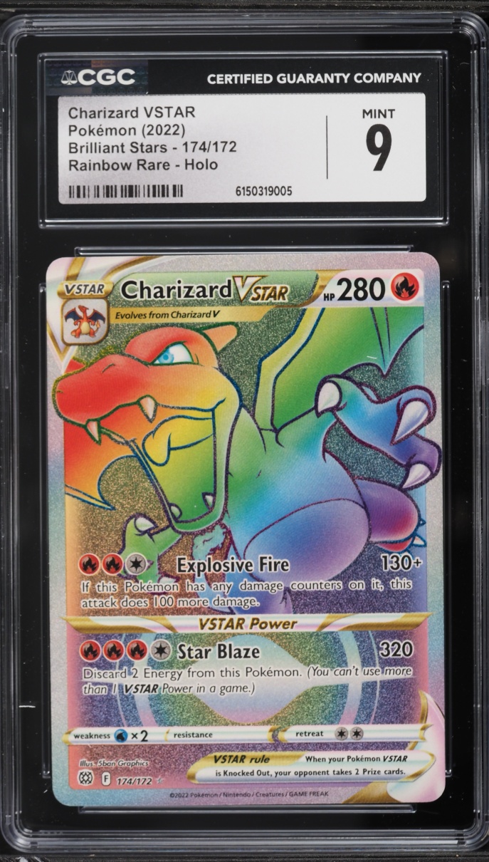 2022 Pokemon Sword & Shield Brilliant Stars Rainbow Rare Charizard VSTAR #174 CGC 9 MINT